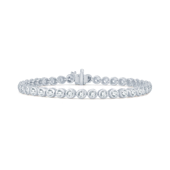 14K White Gold C 1.00 ctw - 6.00 ctw Bezel Set Round Diamond Tennis Bracelet