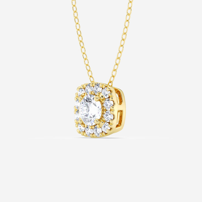 14K Halo Solitaire Pendant (Cushion)